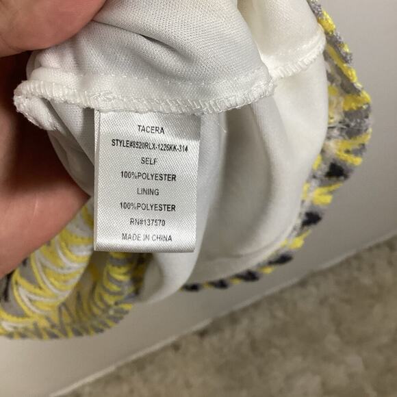 Tacera Midi Shift Dress XL Chevron Zig Zag Crochet Boho Yellow Grey Bell Sleeve - Picture 5 of 7